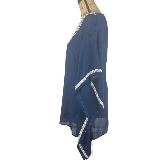 Boston Proper Navy Shell Embellished Kaftan Top XS - Picture 2 of 7